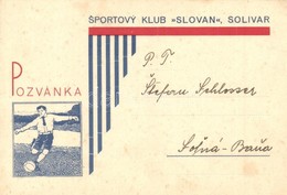 * T2 1934 Tótsóvár, Sóvár, Solivar; Pozvánka - Sportovy Klub 'Slovan' V Solivare úctive Zve Vás A Vasu Ct. Rodinu Na Svo - Unclassified