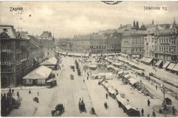 T2 Zagreb, Jelacicev Trg. / Piac, Villamos, Piaci árusok, Bódék, üzletek / Market Square, Tram, Shops, Vendors, Booths - Ohne Zuordnung