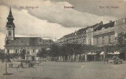 T2/T3 Zombor, Sombor; Szent György Tér, Ráczits és Czurkusits üzlete, Ortodox Templom. Kiadja Kaufmann Emil / Square, Sh - Unclassified