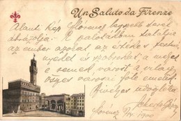 T2/T3 1900 Firenze, Florence; Palazzo Vecchio / Town Hall. Emb. Text, Litho (gyűrődés / Crease) - Ohne Zuordnung