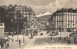 T2/T3 Geneva, Geneve; Rue Du Mont Blanc / Street View With Trams, Schweizerhof's Hotel Suisse, Café Brasserie (EK) - Ohne Zuordnung