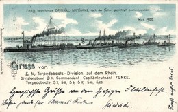 T2/T3 1900 Gruss Von S. M. Torpedoboots-Division Auf Dem Rhein, Divisionsboot D4, Torpedoboote, Litho - Non Classés