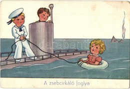 ** T2/T3 A Zsebcirkáló Foglya / Submarine, Children, Humorous Art Postcard, S: Zsolt Edit (kopott Sarkak / Worn Corners) - Unclassified