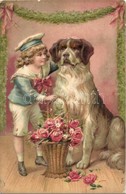 ** T3 Child With Dog, Flowers, Litho Emb. (EB) - Ohne Zuordnung