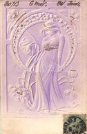 T2/T3 Art Nouveau Emb. Lady. TCV Card (glue Mark) - Unclassified