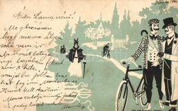 * T3 1900 Gentleman With Bicycle. Graph. Kunstanstalt Aug. Strasilla, Troppau. Litho (EB) - Non Classés