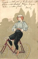 * T2/T3 1901 Lady On Bicycle. Künstlerkarte No. 214. Graph. Kunstanstalt Aug. Strasilla, Troppau. Litho (EK) - Zonder Classificatie