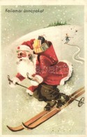 T2/T3 Kellemes ünnepeket! / Christmas Greeting Card With Saint Nicholas Skiing (EK) - Ohne Zuordnung