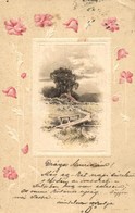 T3 Landscape, Floral Greeting Card, Emb. Litho (EK) - Non Classés