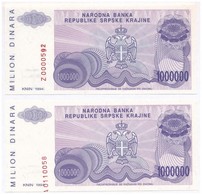 Horvátország / Krajna Szerb Köztársaság 1994. 1.000.000D (2x) Mindkettő Hibás Sorozat- és Sorszámmal T:I
Croatia / Repub - Unclassified