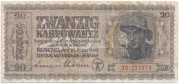 Ukrajna / Német Megszállás 1942. 20K T:III-,IV
Ukraine / German Occupation 1942. 20 Karbowanez  C:VG,G - Non Classés