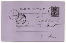 1884-- Entier Carte Postale SAGE 10c Noir- Cachets JARNAC-16--Ets Leclerc-- NIORT  - Deux-Sèvres - Cartes Postales Types Et TSC (avant 1995)