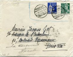 LETTRE AVEC AFFRANCHISSEMENT 65 C. BLEU TYPE PAIX ET 25 C. VERT TYPE MERCURE DEPART PAQUEBOT 22 DE 38 PORT-SAID POUR.... - 1938-42 Mercurius