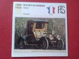 FICHA TÉCNICA DATA TECNICAL SHEET FICHE TECHNIQUE AUTO COCHE CAR VOITURE 1909 1914 ROCHET-SCHNEIDER 9000 FRANCIA FRANCE - Voitures