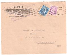 BORDEAUX Gare Gironde Lettre Entête Assurances LA PAIX 4,50F Gandon 1,50 F Mazelin Yv 718A 679 Ob 18 10 1947 - Briefe U. Dokumente