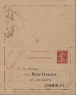 Entier Carte Lettre 10c Rouge Semeuse Camée Repiquage La Revue Française Paris Neuve Storch E9a - Letter Cards