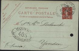 Entier CP 10c Rouge Semeuse Repiquage Sté Transports Internationaux CAD Paris 119 27 2 17 Censure 403 Bourg Guerre 14 - AK Mit Aufdruck (vor 1995)