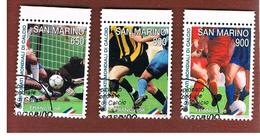 SAN MARINO - UNIF.1619.1621  -   1998 MONDIALI DI CALCIO FRANCIA '98 (SERIE COMPLETA DI 3 FRANCOBOLLI DA L5) - USED° - Covers & Documents