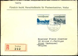 Liechtenstein 1937: R-Brief Mit Dienst 32+33 Mi 31+32 (30+50 Rp) Mit O VADUZ 17.II.48 Nach Givet, Belgien (Zu CHF 14.00) - Dienstzegels