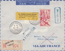 LETTRE. 21 9 49. PAR PREMIER SERVICE OFFICIEL FRANCE-NOUVELLE-CALEDONIE AIR FRANCE - 1927-1959 Lettres & Documents
