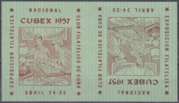 VI-413 CUBA 1957. VIÑETAS CINDERELLA CUBEX EXPO NACIONAL TETE BECHE. PAPEL DE SEGURIDAD. NO GUM. - Wohlfahrtsmarken