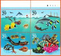 UNITED STATES  #2863-6  -   WONDERS OF THE SEA  - PB [+]    MINT - Plate Blocks & Sheetlets