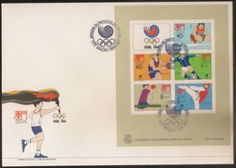 Macau Macao Chine FDC Block 1988 - Jogos Olímpicos Seul - Olympic Games - Seou - TABLE TENNIS - MNH/Neuf - FDC