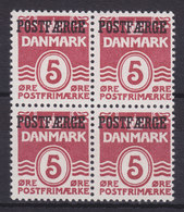 Denmark Postfähre Paket Marken 1942 Mi. 25 I    5 Øre Wellenlinien Aufdruck Overprinted POSTFÆRGE 4-Block MNH** !! - Colis Postaux