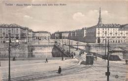 0523 "TORINO - PIAZZA VITTORIO EMANUELE VISTA DALLA GRAN MADRE"  ANIMATA, TRAMWAY 8 DI PIACENZA. CART  SPED 1908 - Plaatsen & Squares