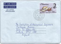 Delcampe - Mauritius 1976 Port Louis Coastline Beach 50c Shell Aerogramme Without Watermark - Coneshells