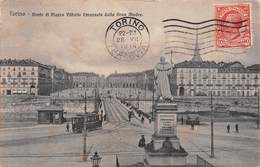 0555 "TORINO - PONTE DI PIAZZA VITTORIO EMANUELE DALLA GRAN MADRE" ANIMATA, TRAMWAY. CART SPED 1914 - Places & Squares