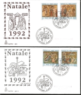 J) 1992 VATICAN CITY, CHRISTMAS, MULTIPLE STAMPS, SET OF 2 FDC - Briefe U. Dokumente