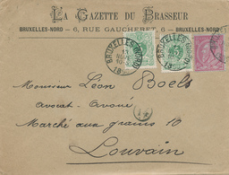 443/27 - BELGIQUE - Lettre TP 45 X 2 Et 46 (Double Port) BRUXELLES 1890 - Belle Entete La Gazette Du Brasseur - Bier