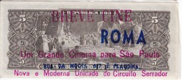 Delcampe - BILLETE DE BRASIL DE 5 CRUZEIROS DEL AÑO 1950 CON PUBLICIDAD DE BREVE CINE ROMA DE SAO PAULO (MUY RARO) - Brésil