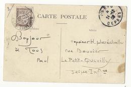 Carte Postale De Paris Pour Petit-Quevilly - 1908 - Taxée à 10 Cts - 1859-1959 Briefe & Dokumente