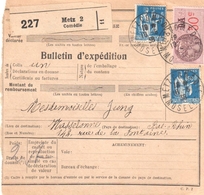 3023 Metz 2 Bulletin D'expédition Alsace Lorraine 18 6 1936 Type Paix 1,50 F Bleu Yv 288  Local < 3kg 3 F Tf 1 5 27 - Covers & Documents