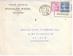 2312 ROANNE Loire Lettre Entête Tissage MICHALON SIDEL Flamme Cotonnade Archéologie 1933 Semeuse Paix - Covers & Documents