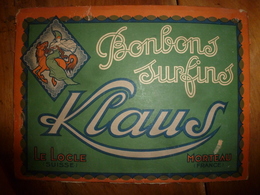 Vers 1930 Carton Publicitaire BONBONS Surfins KLAUS (Le Locle,Suisse) (Morteau,France),dim  32.5cm X 24.0cm ,recto Verso - Pappschilder