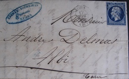 R1712/30 - LETTRE (LAC) - NAPOLEON III N°14Ae Bleu Noir - NÎMES (Gard) 17 SEPT 1856 à ALBI (Tarn) - Cote : 350,00 € - 1853-1860 Napoleon III