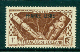 French Polynesia 1941 1fr Idols Opt France Libre MLH Lot38417 - Usados