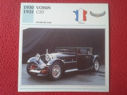 FICHA TÉCNICA DATA TECNICAL SHEET FICHE TECHNIQUE AUTO COCHE CAR VOITURE 1930 1932 VOISIN C20 FRANCIA FRANCE CARS VER FO - Auto's