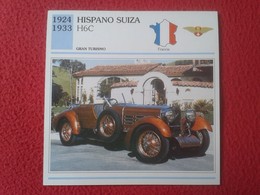 FICHA TÉCNICA DATA TECNICAL SHEET FICHE TECHNIQUE AUTO COCHE CAR VOITURE 1924 1933 HISPANO SUIZA H6C FRANCIA FRANCE CARS - Auto's