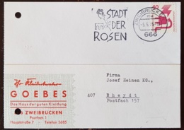 ALLEMAGNE Roses, Rose, Rosa, Obliteration Rose Sur Carte Publicitaire 1975 - Rosas