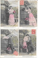 SERIE 5  CARTES  FANTAISIE -  ANNEE 1907 -  COUPLE   -  A  LEGENDE    : DECLARATION DANS UN PRESSOIR   -  CIRCULEE  TBE - Other