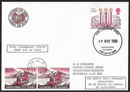 1980 - GREAT BRITAIN - FDC Llanberis Lake Railway - SG 1139+Railway + DYDD CYHOEDDIAD CYNTAF - Spoorwegen & Postpaketten