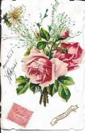 CARTE  FANTAISIE -  ANNEE 1907 -     -  DECOUPI DE ROSES    :  CIRCULEE  - - Fleurs