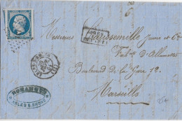 1864 - 20c EMPIRE LUXE Sur LETTRE De ARLES "APRES LE DEPART" => MARSEILLE - 1853-1860 Napoleon III