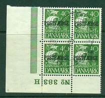 Denmark..POSTFÆRGE. 4-Block Of Corner Number'383H, Erros: Dot In The Flag. Very SCARE. Perfect - Variedades Y Curiosidades