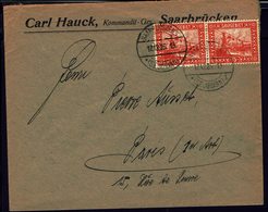 SARRE - 1925 - Paire N° 87 Sur Enveloppe De Saarbrucken Pour Paris - B/TB - - Lettres & Documents