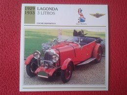 FICHA TÉCNICA DATA TECNICAL SHEET FICHE TECHNIQUE AUTO COCHE CAR VOITURE 1929 1933 LAGONDA 3 LITROS GREAT BRITAIN CARS - Voitures
